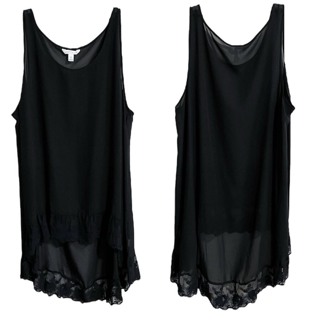 Whimsigoth Fairy Goth Grunge Sheer Black Tunic 0X High Low Lace Trim Sleeveless